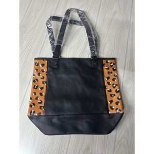 Thirty One Gifts Leopard Print Black Faux Leather Tote Bag Purse